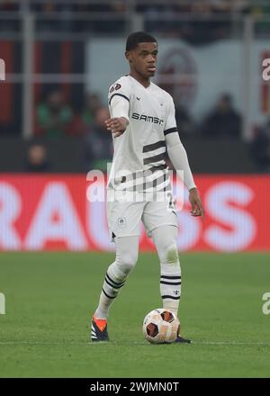 Milan, Italy. 15th Feb, 2024. Warmed Omari of Stade Rennais FC during the UEFA Europa League match at Giuseppe Meazza, Milan. Picture credit should read: Jonathan Moscrop/Sportimage Credit: Sportimage Ltd/Alamy Live News Stock Photo