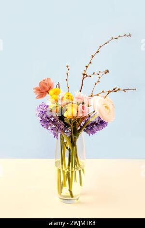 Bright Spring Bouquet of Tulips and Ranunculus