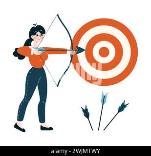 Business People concept. Determined professional targets high goals. Precision and focus in achieving business objectives. Flat vector illustration Stock Vector