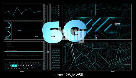 Image of 6g text and computer data processing Stock Photo