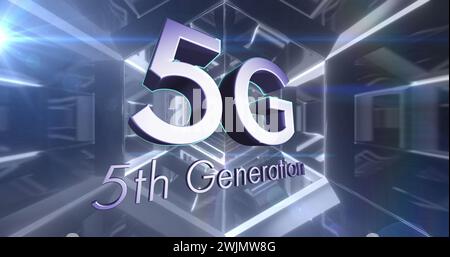 Image of 5g text and computer data processing Stock Photo
