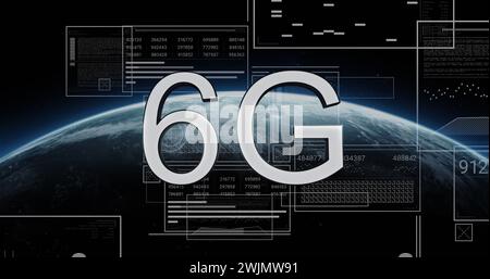 Image of 6g text, globe and computer data processing Stock Photo