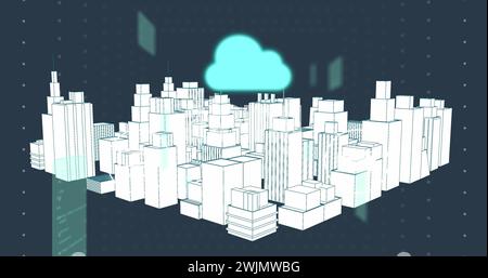 Image of cloud, connections and data processing over city Stock Photo