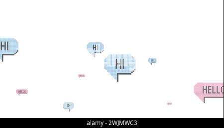 Image of multiple hi and hello text on vintage speech bubbles on white background Stock Photo