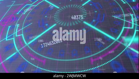 Image of scope scanning and numbers changing on grid in background Stock Photo