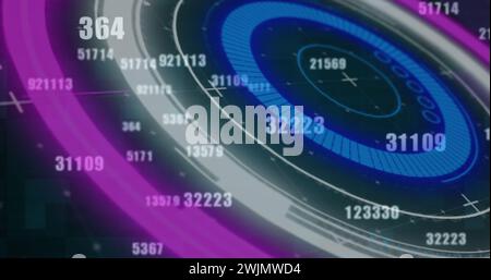 Image of scope scanning and numbers changing over grid in background Stock Photo