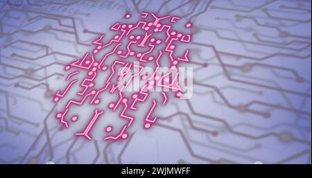 Image of human brain, connections and data processing over circuit board Stock Photo