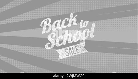 Image of back to school sale text on spinning grey stripes in background Stock Photo