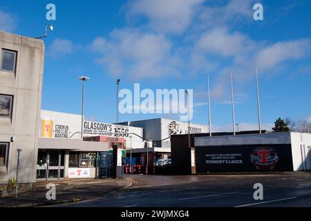 Glasgow Scotland: 12th Feb 2024: Tennent's Brewery Wellpark Tennent Caledonian exterior of factory. Home of Scottish beer Tennent's Lager Stock Photo