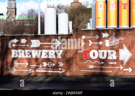 Glasgow Scotland: 12th Feb 2024: Tennent's Brewery Wellpark Tennent Caledonian exterior of factory. Home of Scottish beer Tennent's Lager Stock Photo