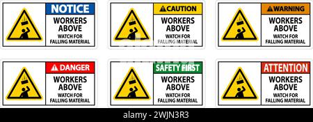 Danger Sign, Workers Above Watch For Falling Material Stock Vector