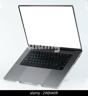 Modern laptop on stand side perspective view isolated Stock Photo