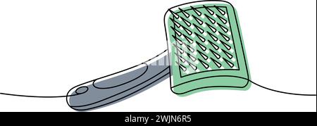 Pet brush, fur remover one line colored continuous drawing. Animals accessories, pet toy supplies continuous one line illustration. Stock Vector