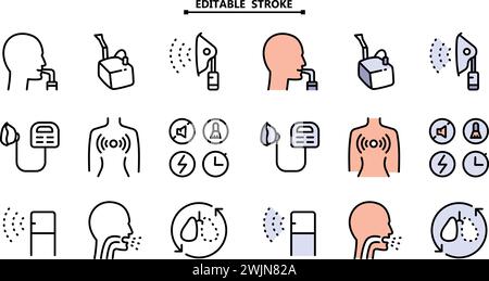 Nebulizer signs collection. Editable stroke. Medical equipment for ...