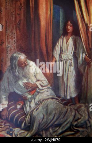 Illustration Samuel Went To Eli Thinking He Had Heard Him Calling Book of Samuel in the old Testament and  Nevi'im.  By Harold Copping Stock Photo