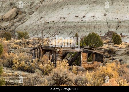 Ruins of an old abandoned cabin in New Mexico. Stock Photo