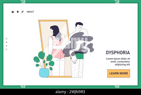 Gender transition. Gender dysphoria. Trans woman standing by the mirror