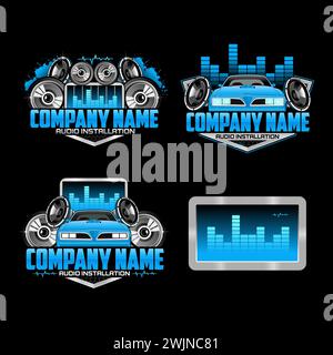 Collection of Audio Car Logo Template on black background Stock Vector