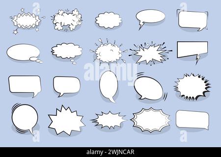 Empty comic speech bubbles and action shapes, talking speech bubbles in a comic style Stock Vector