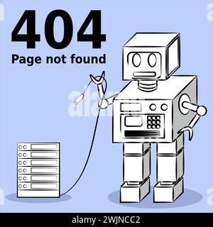 404 Page not Found, Robot finding server unplugged, Vector layout for website page design Stock Vector