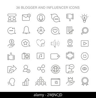 Influencer marketing flat line set of vertical compositions with ...