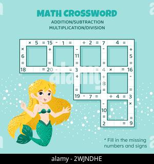 Math Crossword. Addition, subtraction, multiplication and division Stock Vector