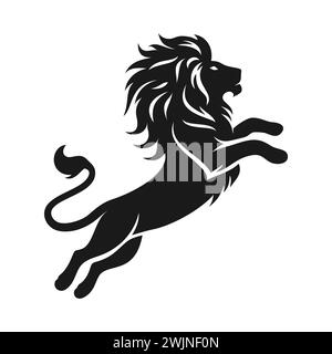 Black silhouette of a jumping lion on a white background, vector illustration Stock Vector