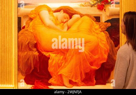 London, England, UK. 16th Feb, 2024. 'Flaming June' painting by Lord Frederic Leighton, is seen on display in Royal Academy of Arts in London. The painting is on loan from the Museo de Arte de Ponce in Puerto Rico and will be on free display until January 2025. (Credit Image: © Tayfun Salci/ZUMA Press Wire) EDITORIAL USAGE ONLY! Not for Commercial USAGE! Credit: ZUMA Press, Inc./Alamy Live News Stock Photo
