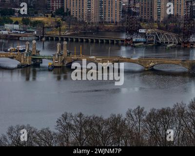 An aerial view of the marsh at Pelham Bay Park in the Bronx, New York on a cloudy day. Stock Photo