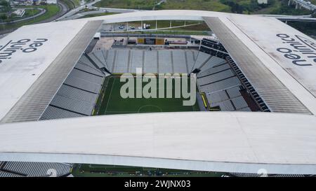 Sao Paulo, Brazil. 15th Nov, 2022. Sao Paulo, Brazil, November 15th 2022: Neo Quimica Arena (Arena Corinthians) stadium owned by Corinthians Sao Paulo viewed from the air with a drone in Sao Paulo, Brazil. (Daniela Porcelli/SPP) Credit: SPP Sport Press Photo. /Alamy Live News Stock Photo