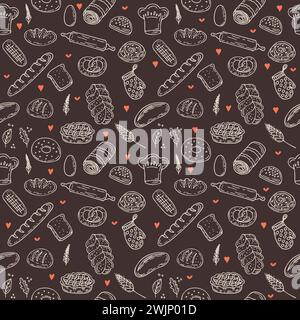 Vector bakery seamless pattern. Hand drawn collection. Background with bakery products. Vector illustration Stock Vector