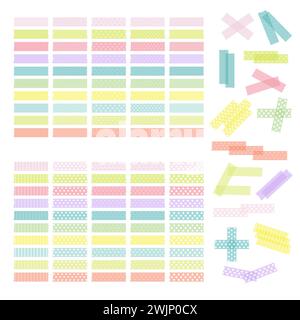 Collection of colorful adhesive tape or stickers. Set of washi tape strips. Vector illustration Stock Vector