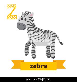 Zebra. Z letter. Cute children animal alphabet in vector. Funny cartoon animals. Vector illustration Stock Vector