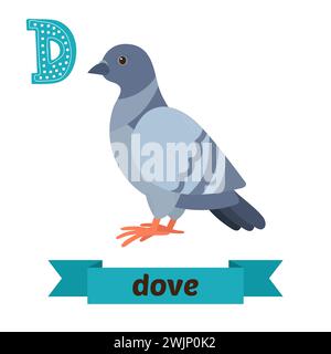 Dove. D letter. Cute children animal alphabet in vector. Funny cartoon animals. Vector illustration Stock Vector