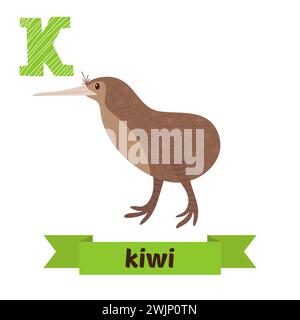 Kiwi. K letter. Cute children animal alphabet in vector. Funny cartoon animals. Vector illustration Stock Vector