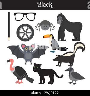 Black. Learn the color. Education set. Illustration of primary colors. Vector illustration Stock Vector