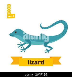 Lizard. L letter. Cute children animal alphabet in vector. Funny cartoon animals. Vector illustration Stock Vector