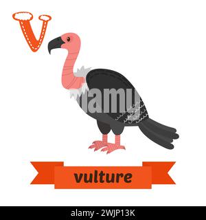 Vulture. V letter. Cute children animal alphabet in vector. Funny cartoon animals. Vector illustration Stock Vector