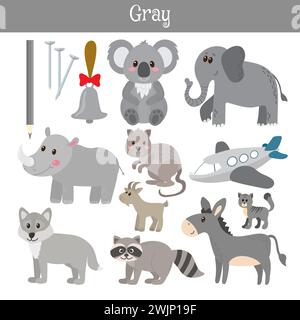 Gray. Learn the color. Education set. Illustration of primary colors. Vector illustration Stock Vector