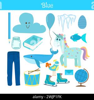 Blue. Learn the color. Education set. Illustration of primary colors. Vector illustration Stock Vector