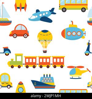Seamless pattern with colorful transport. Cute background. Vector illustration Stock Vector