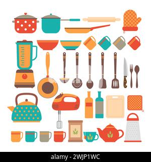 Big set of kitchen utensils. Home appliances for cooking. Vector illustration Stock Vector