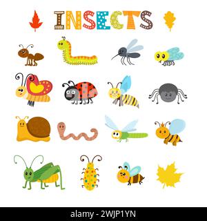 Vector set of cartoon insects. Colorful bugs collection. Vector illustration Stock Vector