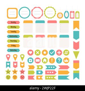 Design elements for website. Template for notebooks. Monthly planner. Set for blog design. Stickers. Vector illustration Stock Vector