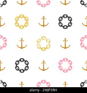 Seamless marine pattern with anchors and ship chains. Vector illustration Stock Vector