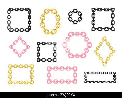 Chain frames set. Vector pink, black and golden borders Stock Vector