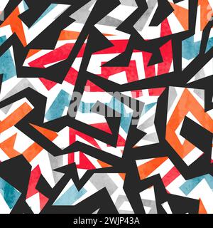 Graffiti seamless pattern. Vector colorful geometric abstract background. Wall art illustration Stock Vector