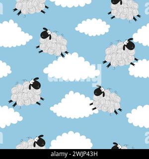 Cartoon sheep and clouds seamless pattern. Textile, fabric design Stock Vector