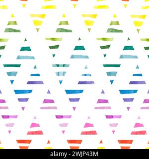 Triangles seamless pattern. Colorful geometric background with striped watercolor triangle shapes Stock Vector