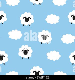 Cute sheep and clouds seamless pattern. Baby print, nursery design Stock Vector